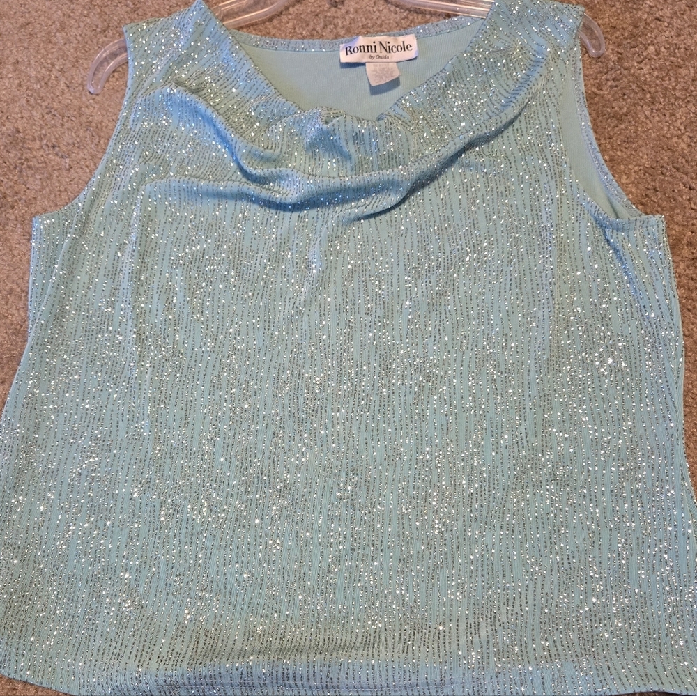 Rhonni Nicole, Women's Glitter Sleeveless  Drape Cowl Neck Top